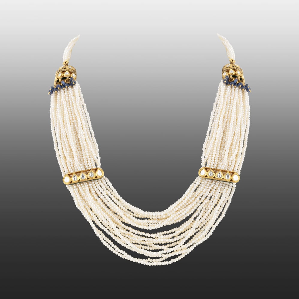 Multi-Strand Pearl Necklace with Polki & Jhumki Accents